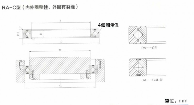 RA-C型(內外圈整體.外圈有裂縫)尺寸規格圖